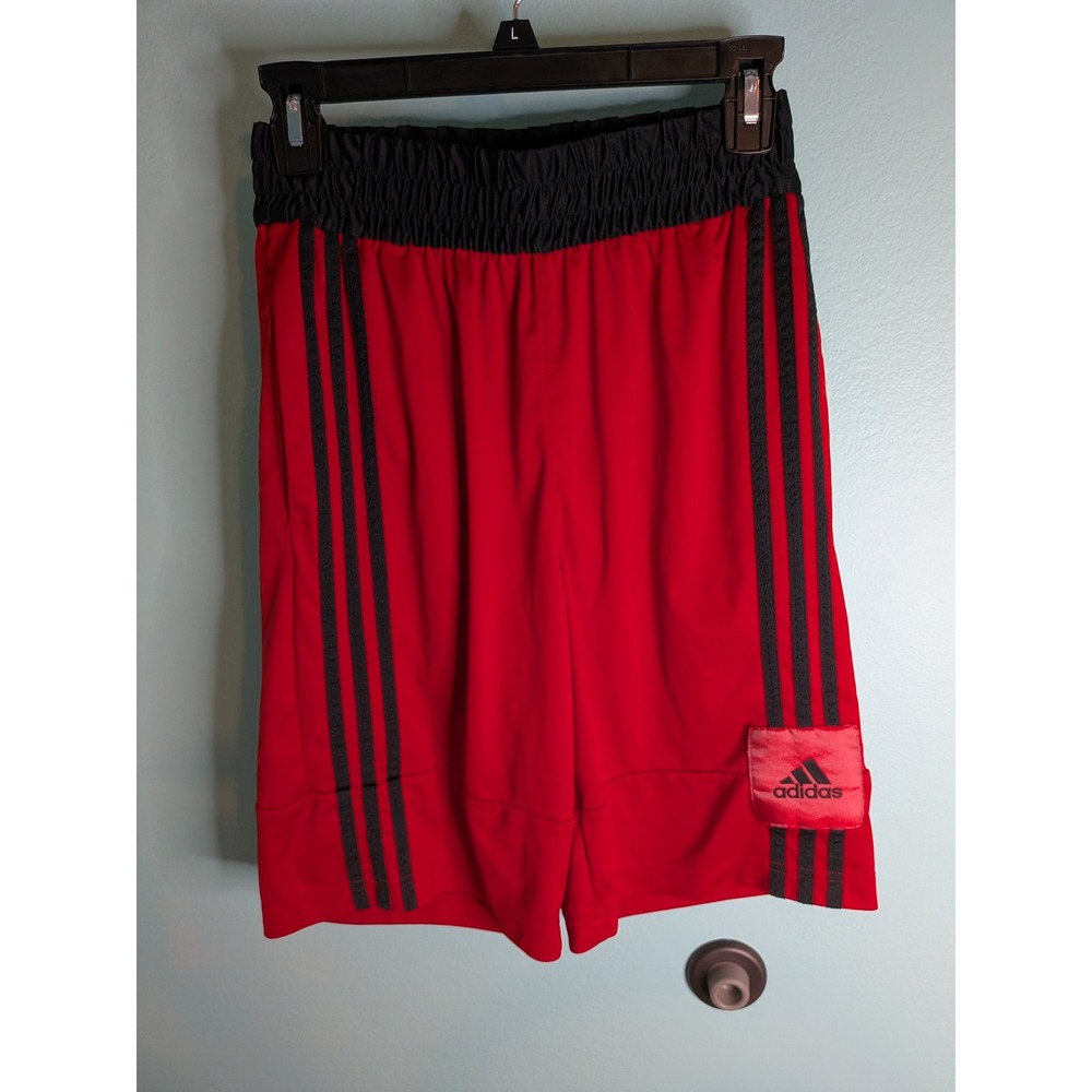 Adidas Mens Basketball Shorts Red Black Three Stripe Athletic Size Small